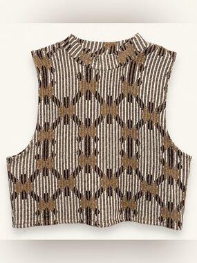 Anthropologie Jacquard Knit Mock Neck Crop Top Large